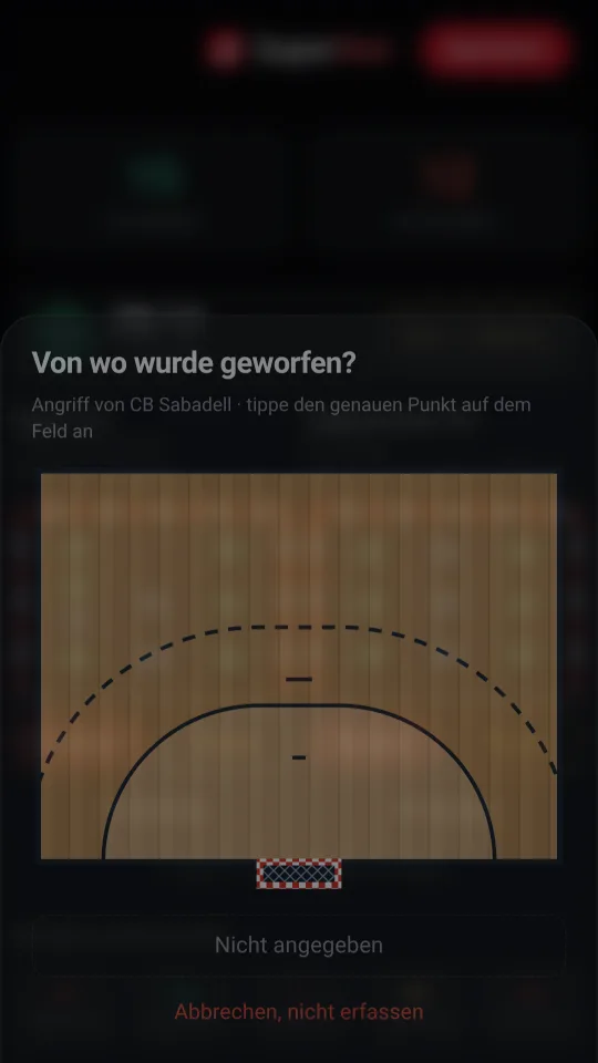 Maßstabsgetreue Feldhälfte, um zu markieren, von wo geworfen wurde.