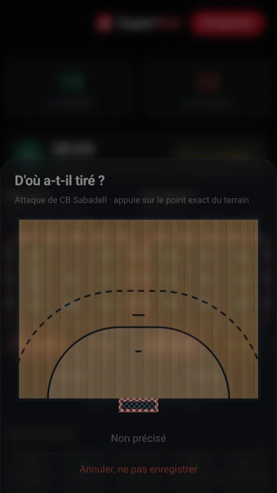 Demi-terrain dessiné à l'échelle pour marquer d'où part le tir.